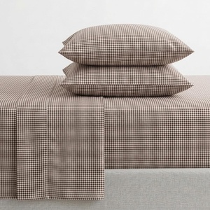 image:imageMartha Stewart  Full Sheet Set with Fitted Sheet amp Pillowcases Cotton Percale Bedding with a Smooth Feel Deep Pocket Gingham BrownSmall Gingham Brown