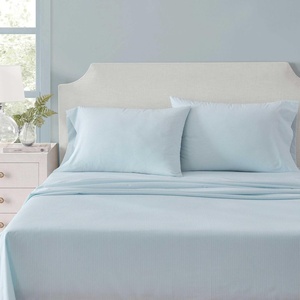 image:imageMartha Stewart  Full Sheet Set with Fitted Sheet amp Pillowcases Cotton Percale Bedding with a Smooth Feel Deep Pocket Gingham BrownStripe Blue