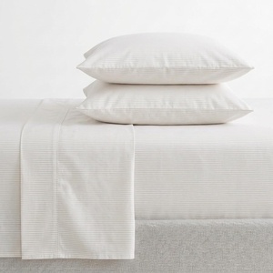 image:imageMartha Stewart  Full Sheet Set with Fitted Sheet amp Pillowcases Cotton Percale Bedding with a Smooth Feel Deep Pocket Gingham BrownStripe White