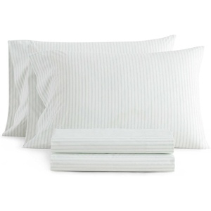 image:imageMartha Stewart  Full Sheet Set with Fitted Sheet amp Pillowcases Cotton Percale Bedding with a Smooth Feel Deep Pocket Gingham BrownTicking Stripe Green