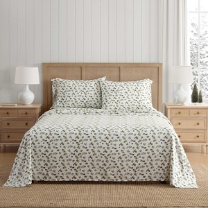image:imageMartha Stewart  Full Sheet Set with Fitted Sheet amp Pillowcases Soft Cotton Flannel Bedding Deep Pocket Ticking Stripe BlueChickadee Pines Green
