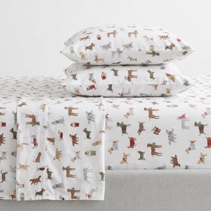 image:imageMartha Stewart  Full Sheet Set with Fitted Sheet amp Pillowcases Soft Cotton Flannel Bedding Deep Pocket Ticking Stripe BlueHoliday Pups Brown