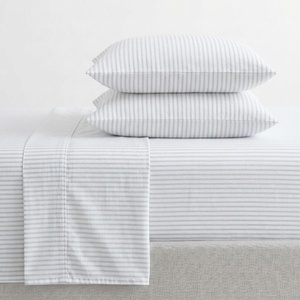 image:imageMartha Stewart  Full Sheet Set with Fitted Sheet amp Pillowcases Soft Cotton Flannel Bedding Deep Pocket Ticking Stripe BlueTicking Stripe Blue