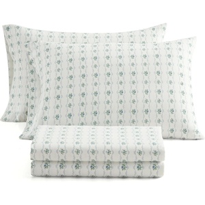 image:imageMartha Stewart  Full Sheet Set with Fitted Sheet amp Pillowcases Soft Cotton Flannel Bedding Deep Pocket Ticking Stripe BlueVintage Rose Blue